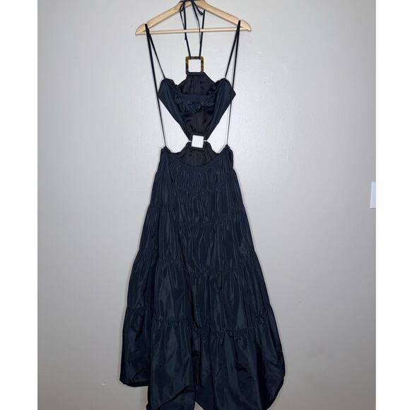 Staud Dome Halter Neck Cut Out Maxi Dress Tiered Skirt Black Size Medium - Picture 9 of 10